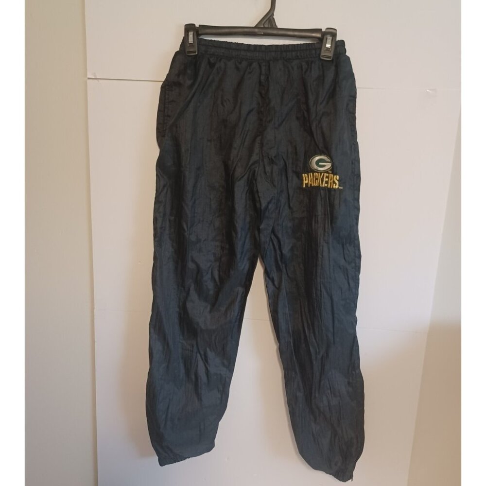 Vintage Green Bay Packers Black NFL Parachute Track Pants Size L (14-16)24x27
